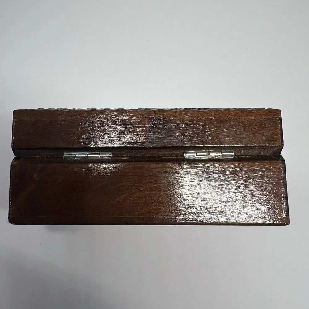 Vintage Polish Hand Carved Linden Wood Jewelry Box Keepsake Chest 4.5